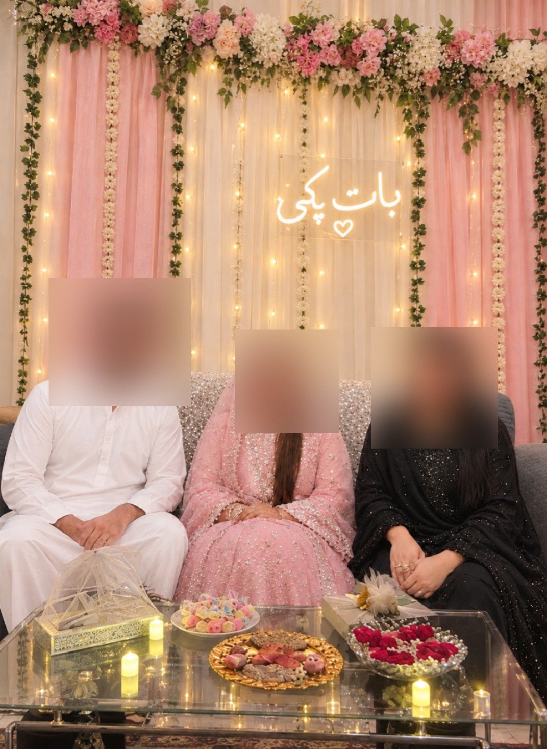 Baat Pakki ceremony stage celebration with the family and couple